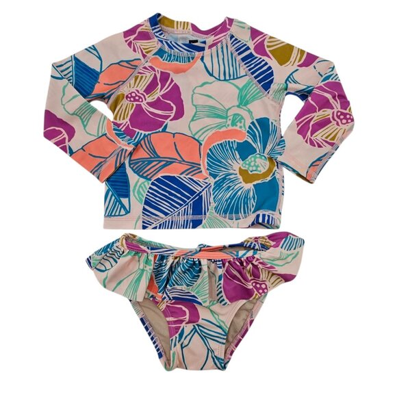 Tea Collection Girls 12-18 months Floral 2 Piece Swimsuit - Picture 2 of 10